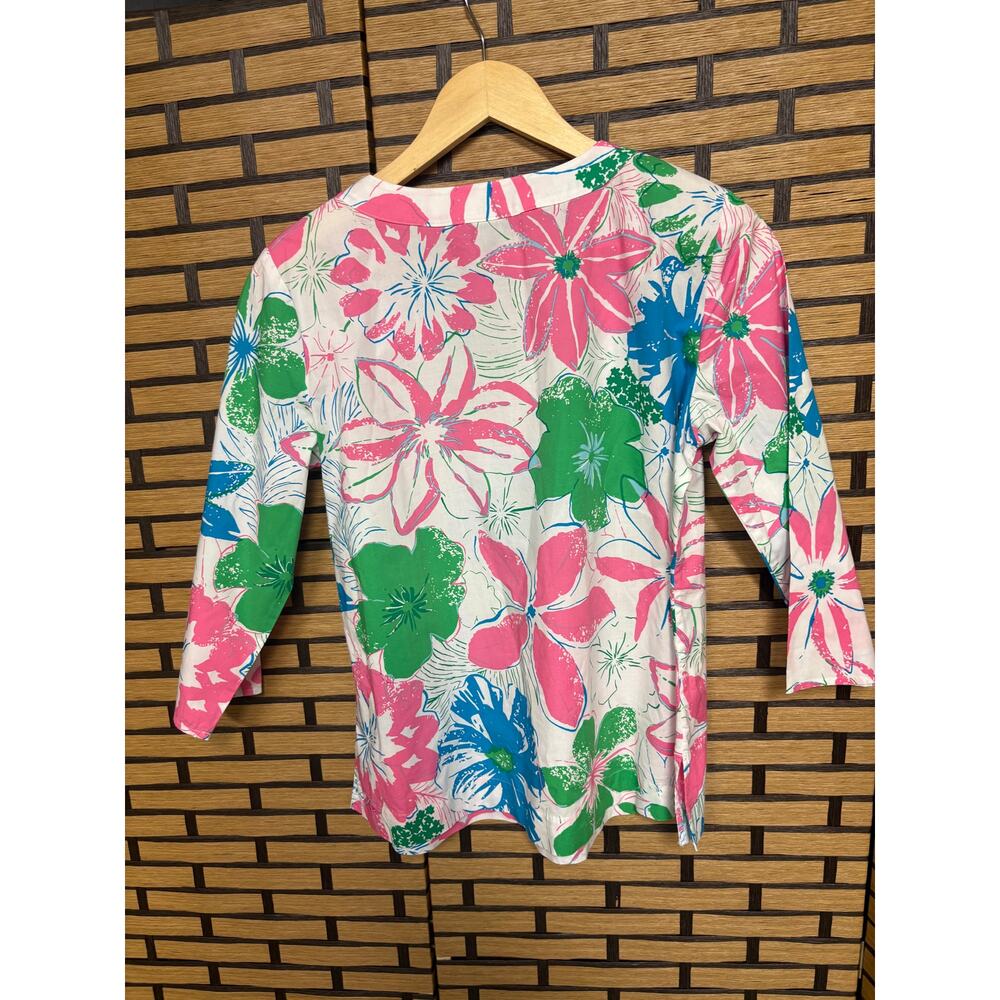 Talbots White And Pink Floral Crochet Top Size Medium Petite - Picture 2 of 7